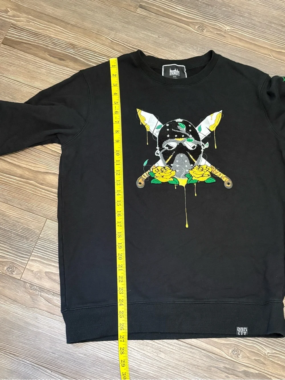 Denimicity Black Graphic Crewneck Sweatshirt XXL - Hockey Mask & Roses